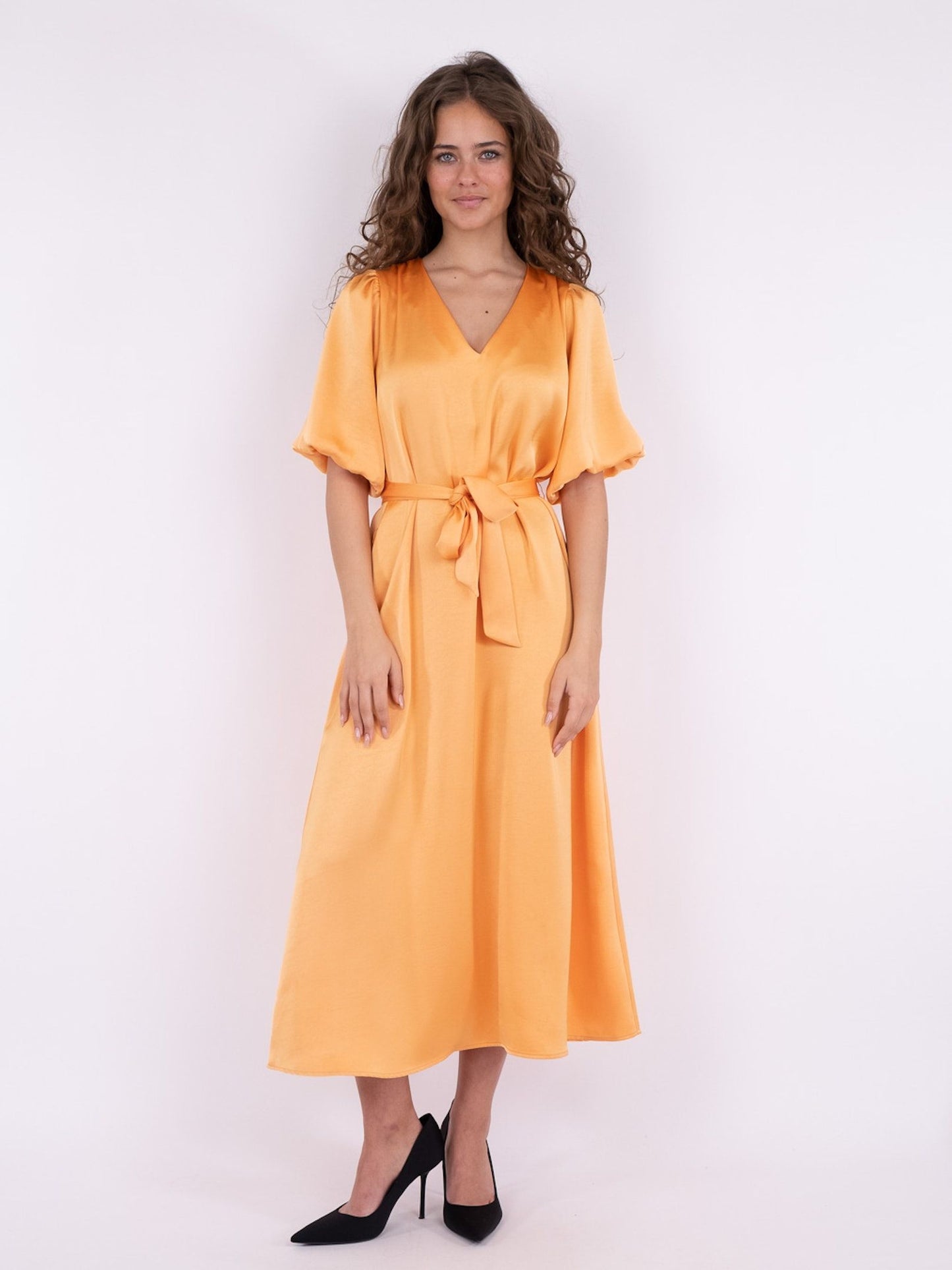 Benita Heavy Satin Dress-Orange