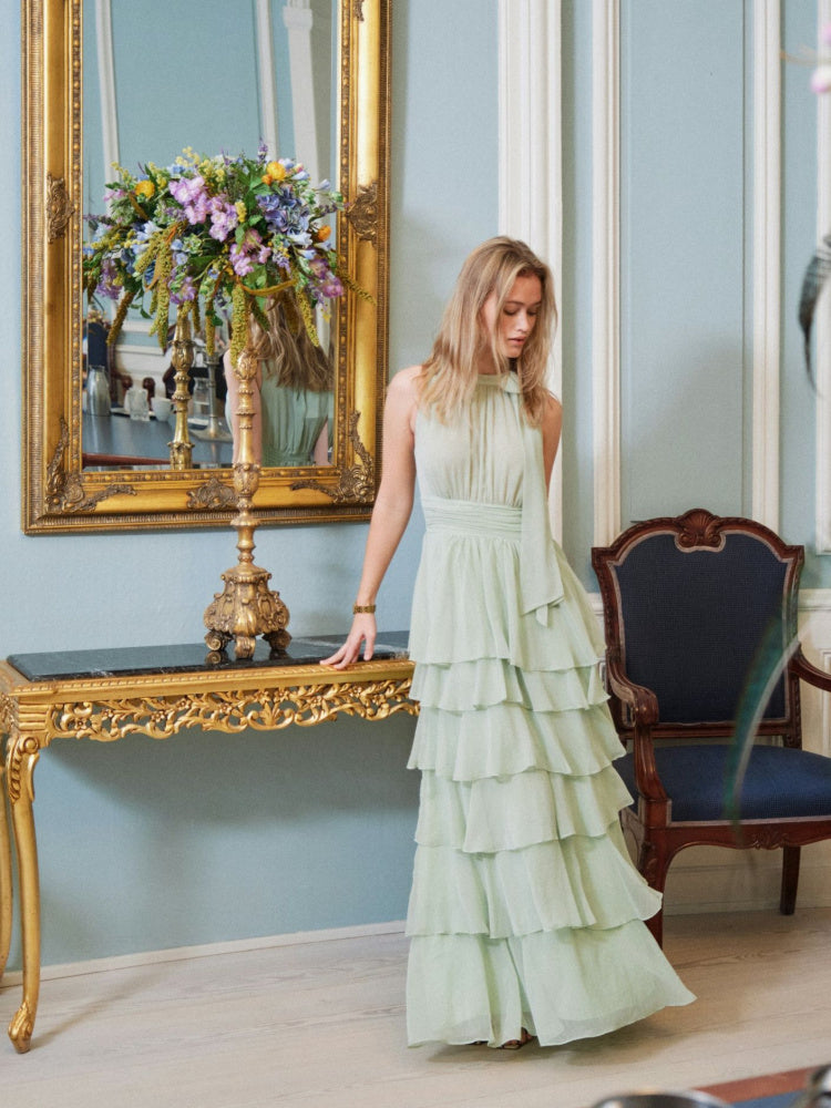 Marli Solid Chiffon dress - Light Green