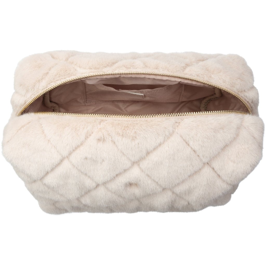 Faux Fur Quilted make-up pouch large sand