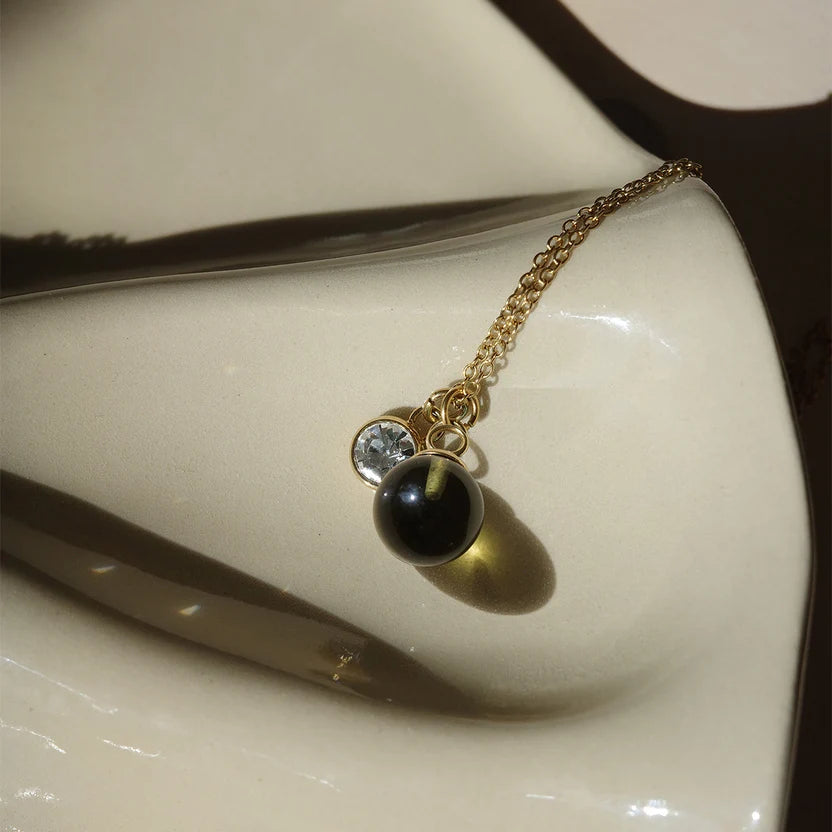 Kort kjede med glasskule, Olive - Pure Steel
