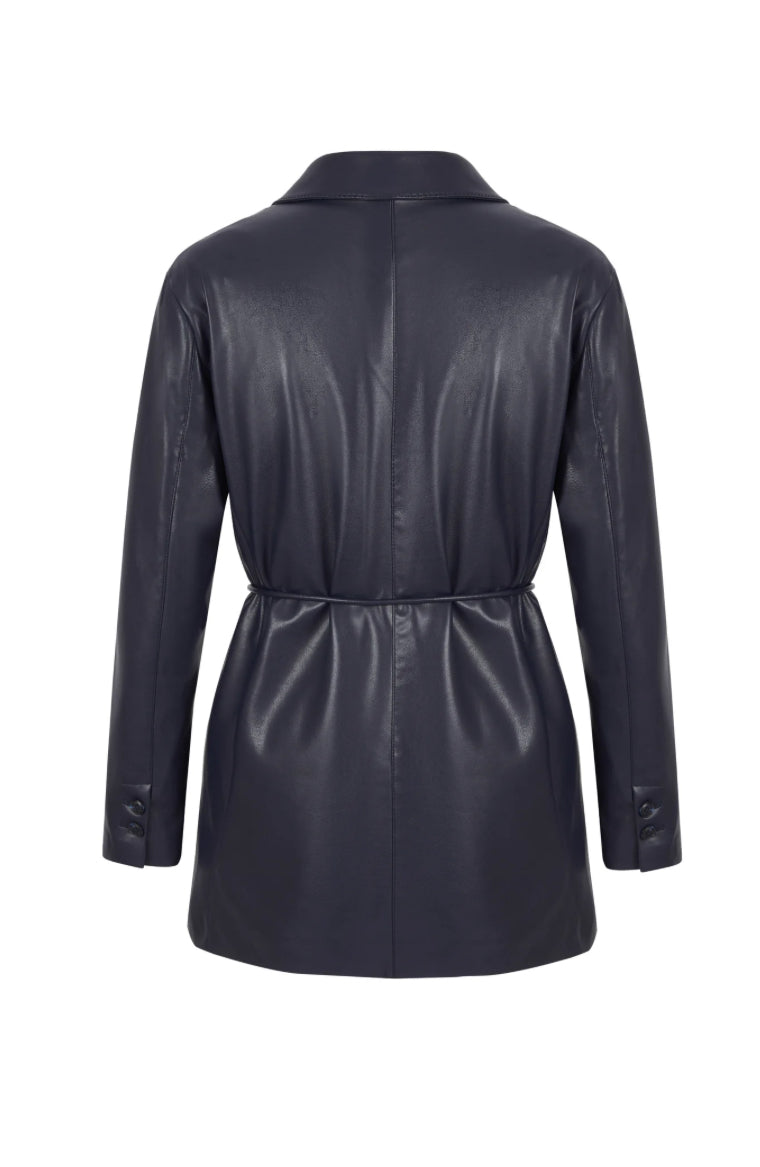 Faux Leather Blazer in Navy