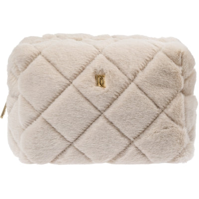 Faux Fur Quilted Make-UP Pouch Small - Sand