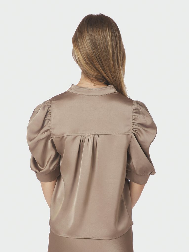 Roella Heavy Sateen Blouse- Taupe