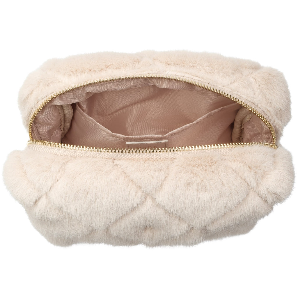 Faux Fur Quilted Make-UP Pouch Small - Sand