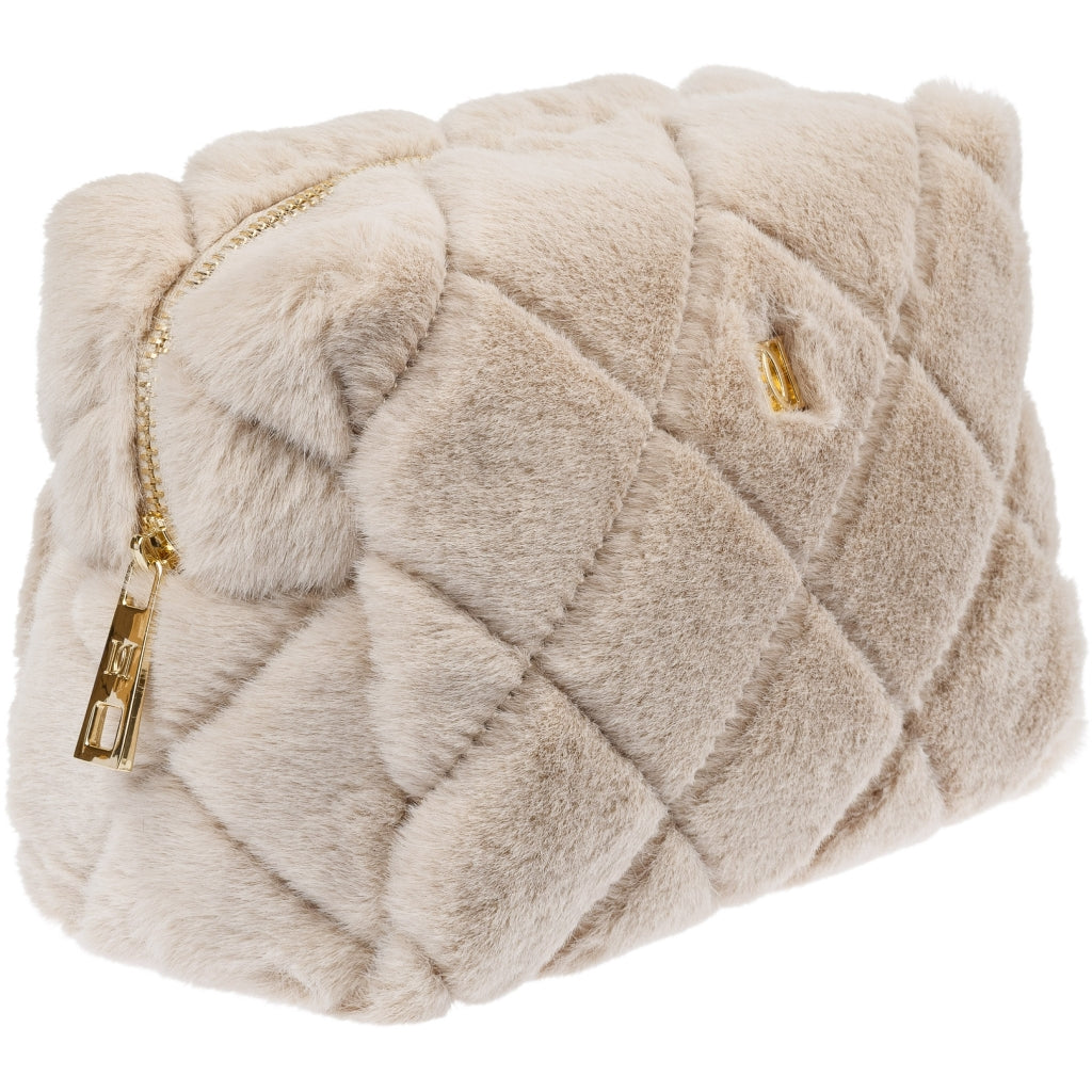 Faux Fur Quilted Make-UP Pouch Small - Sand