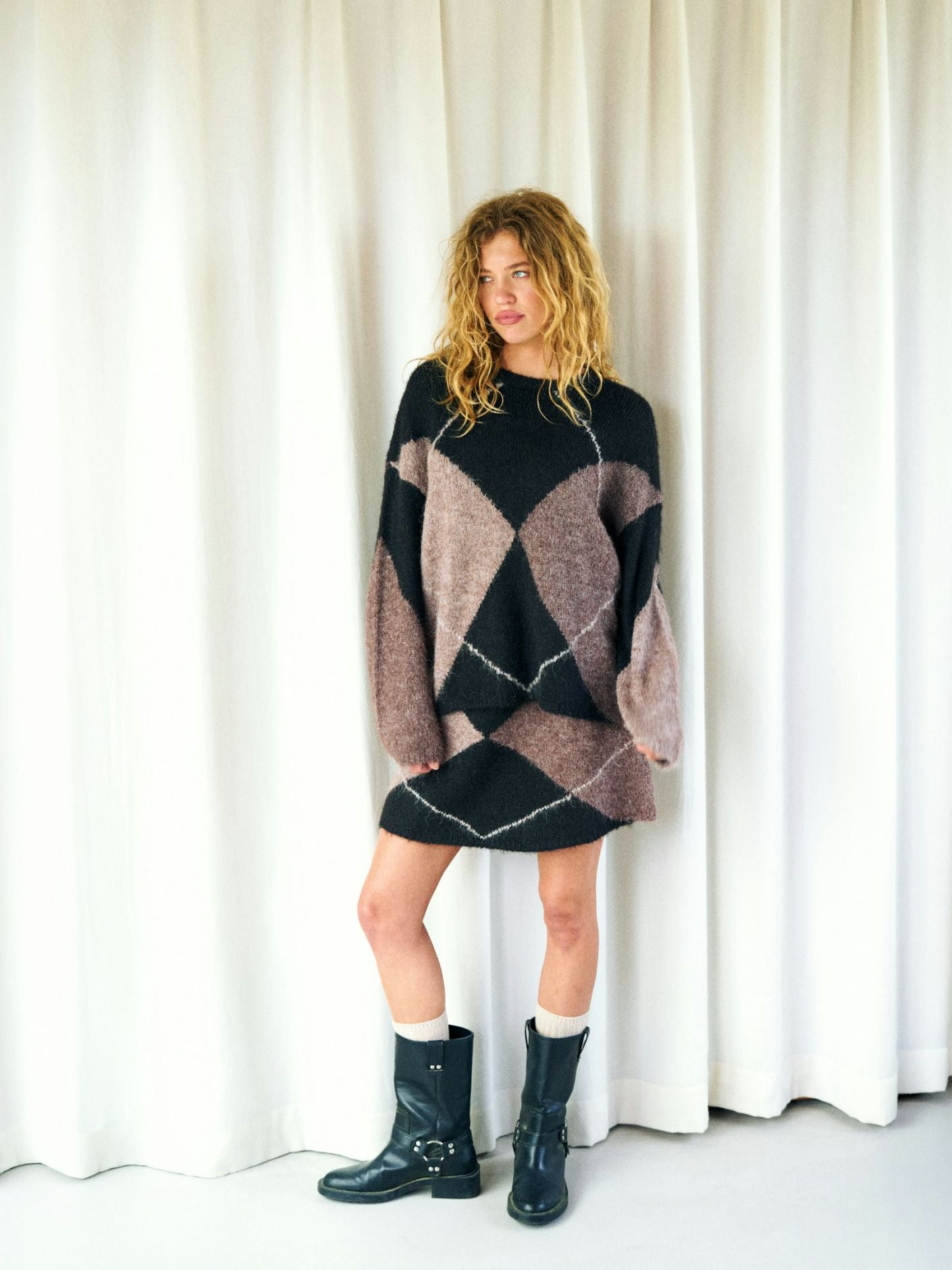 Gisa Check fluff Knit skirt