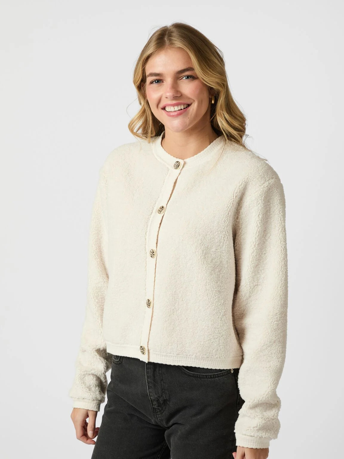 Limo Fluffy Knit Cardigan Creme