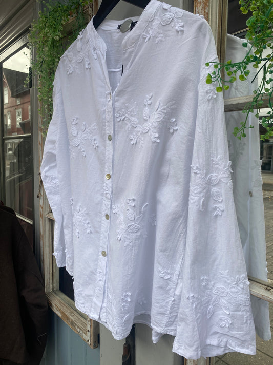 Bomull med print hvit