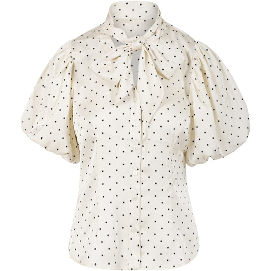 Blouse with ribbon collar