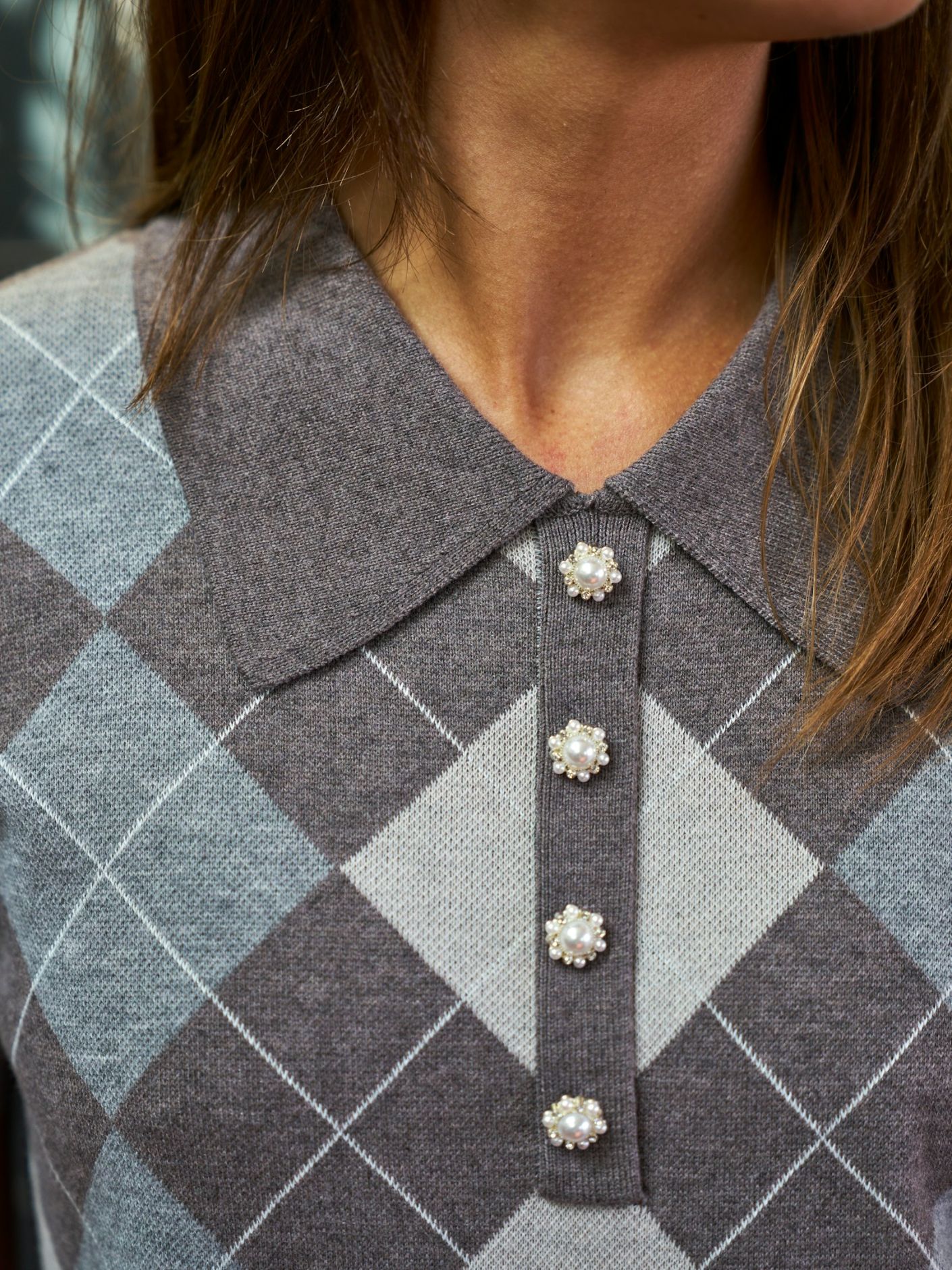 Gia check knit bouse