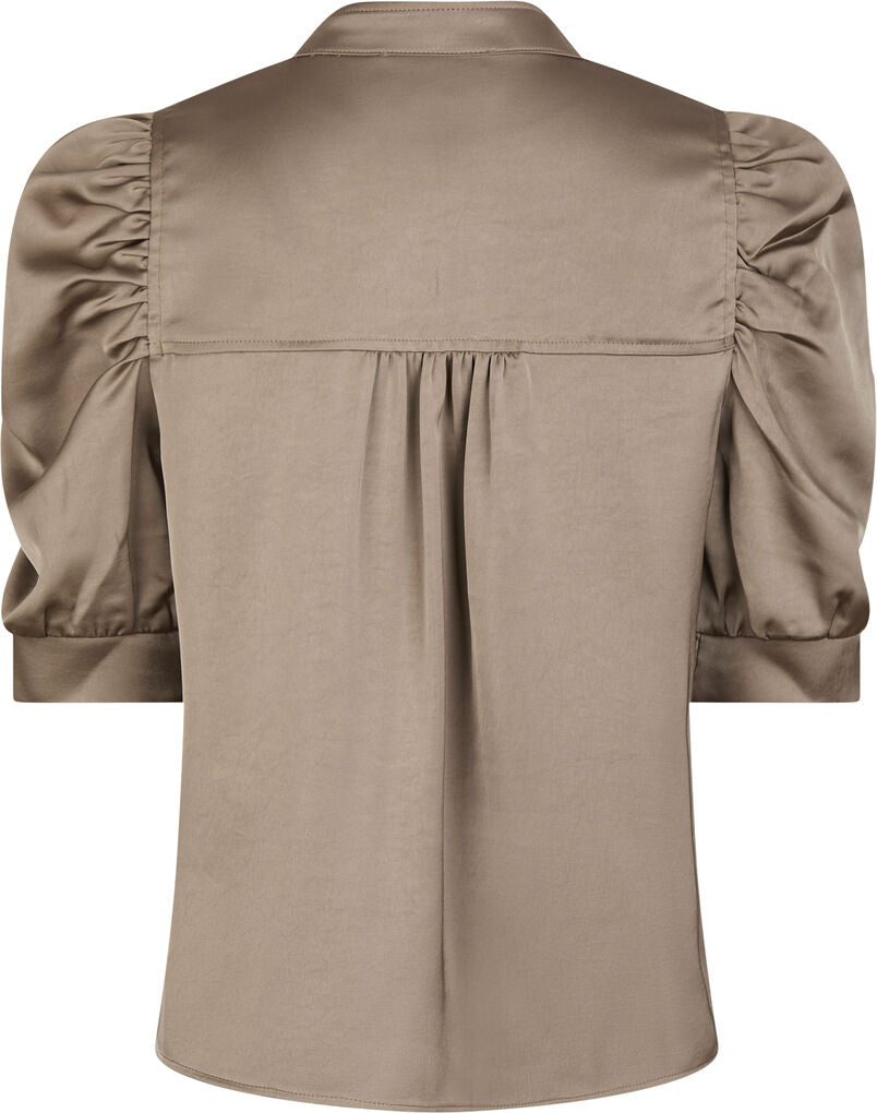 Roella Heavy Sateen Blouse- Taupe