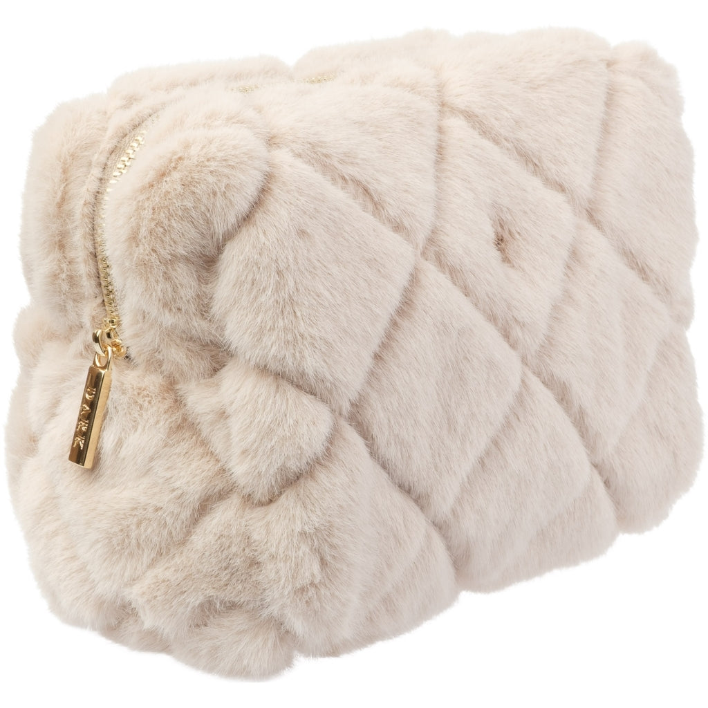 Faux Fur Quilted Make-UP Pouch Small - Sand