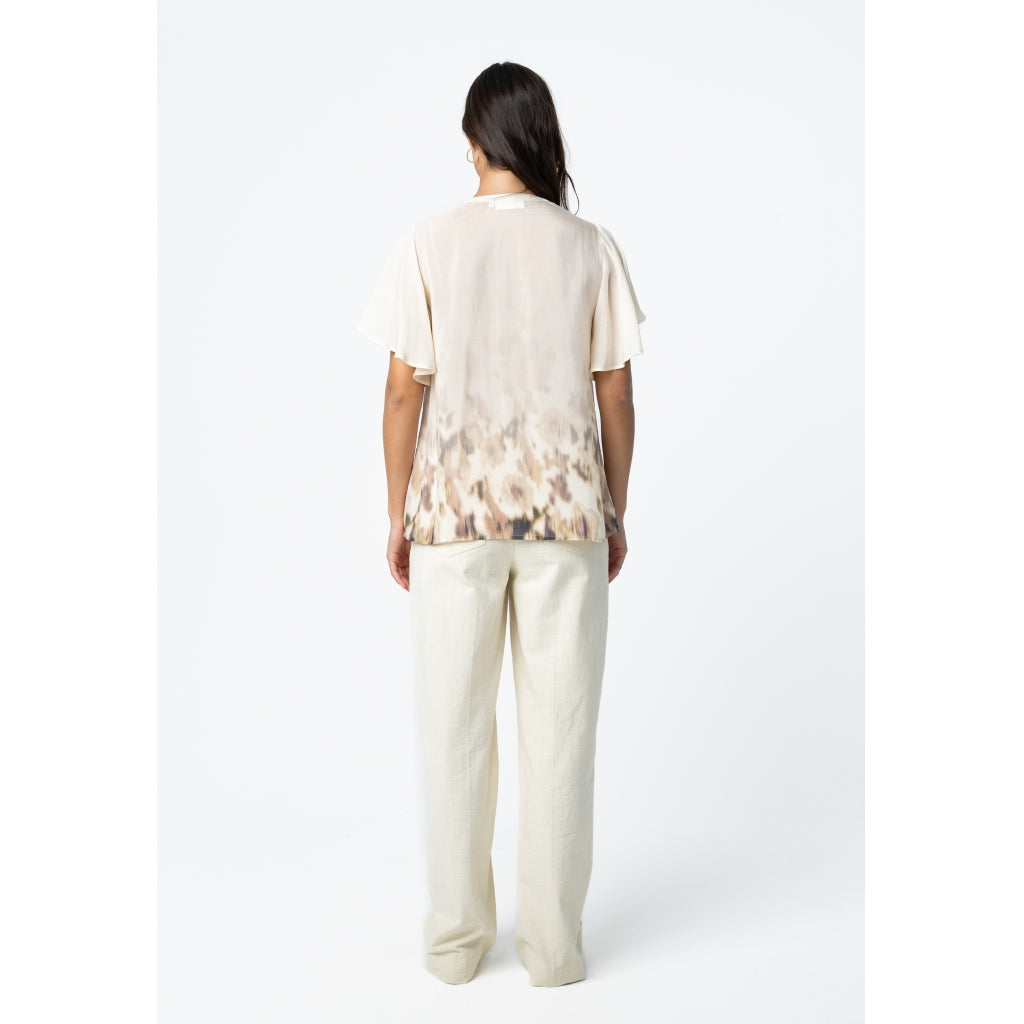 Ruffle top in floral border print
