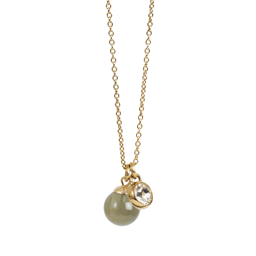 Kort kjede med glasskule, Olive - Pure Steel