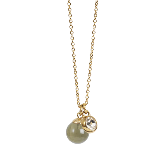 Kort kjede med glasskule, Olive - Pure Steel