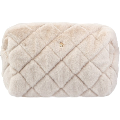 Faux Fur Quilted make-up pouch large sand