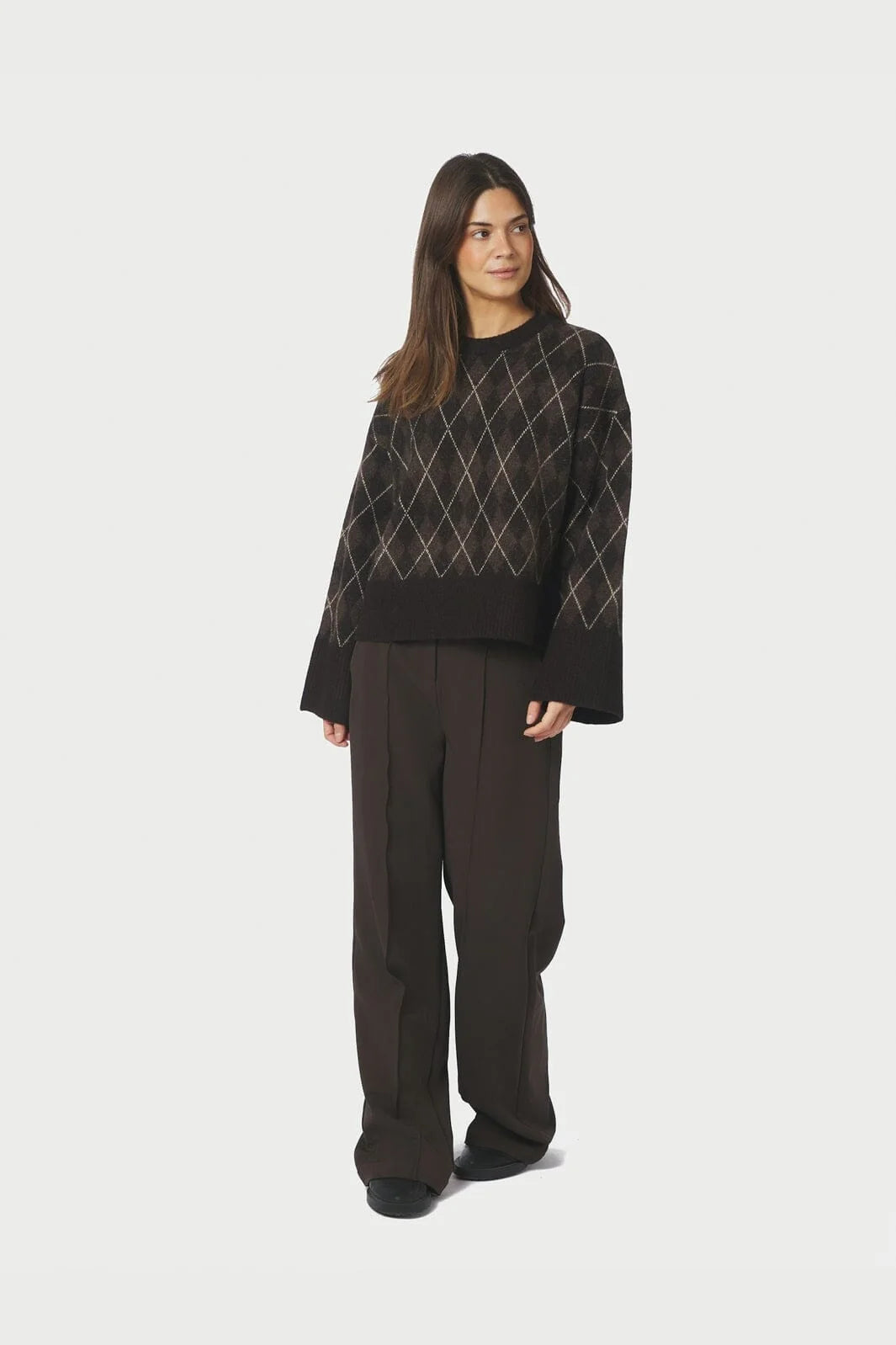 Kick check knit blouse