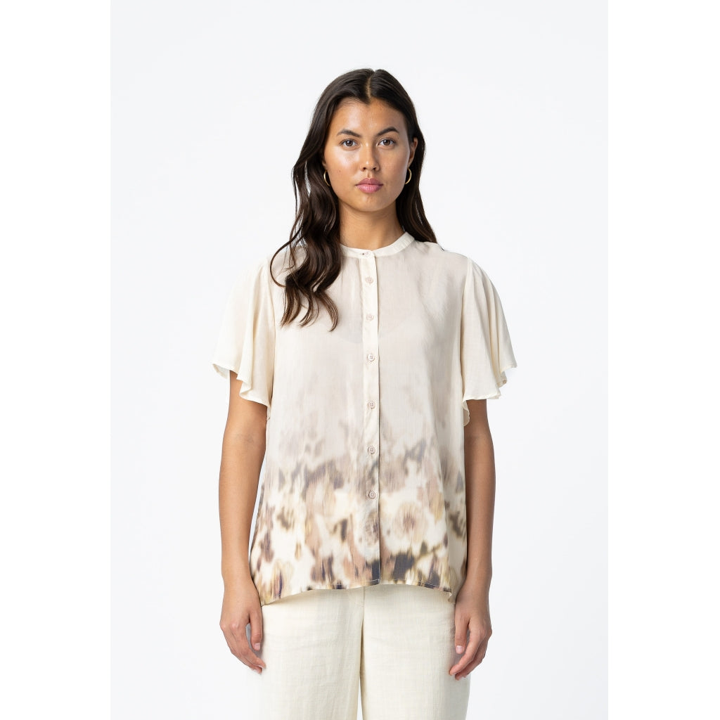 Ruffle top in floral border print