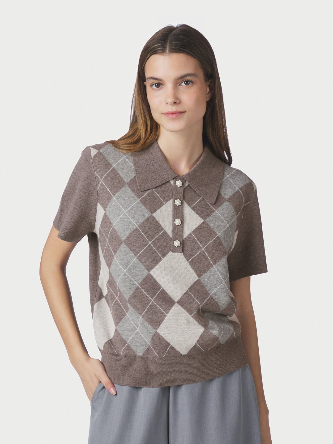 Gia check knit bouse