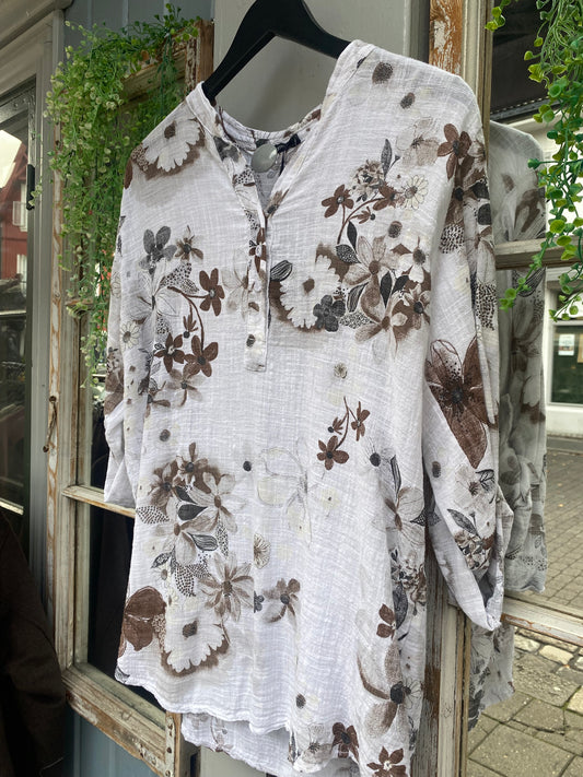 Blomster topp bomull Hvit