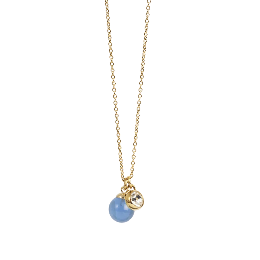 Kort kjede med glasskule, blue - Pure Steel