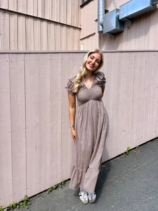 Taupe Smock Dress