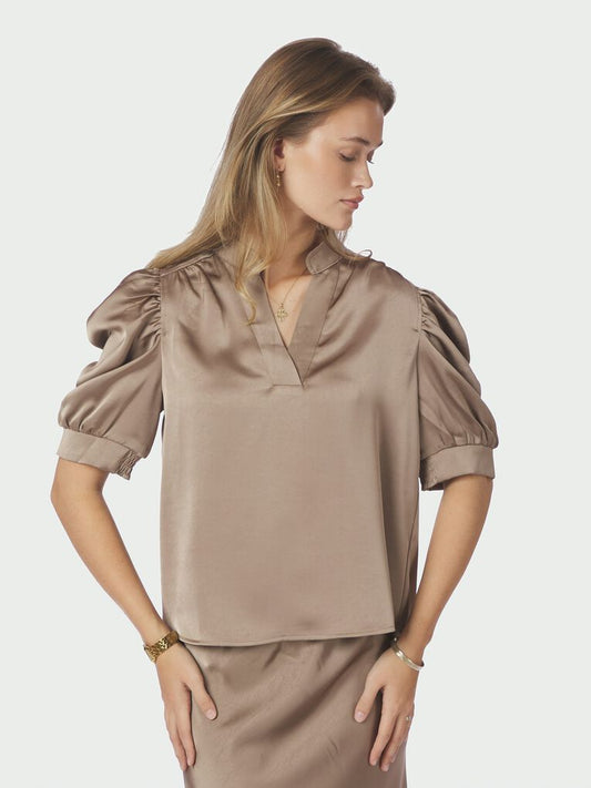 Roella Heavy Sateen Blouse- Taupe