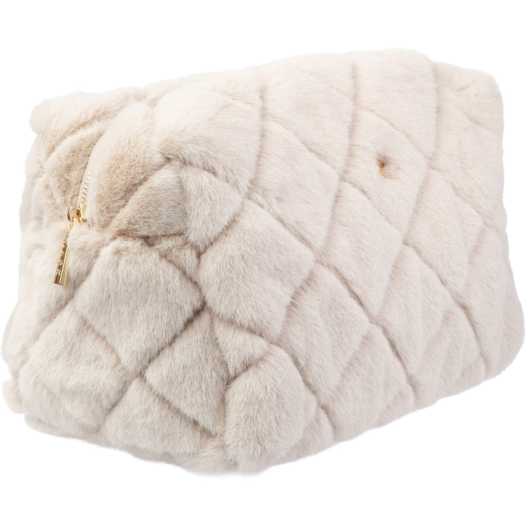 Faux Fur Quilted make-up pouch large sand