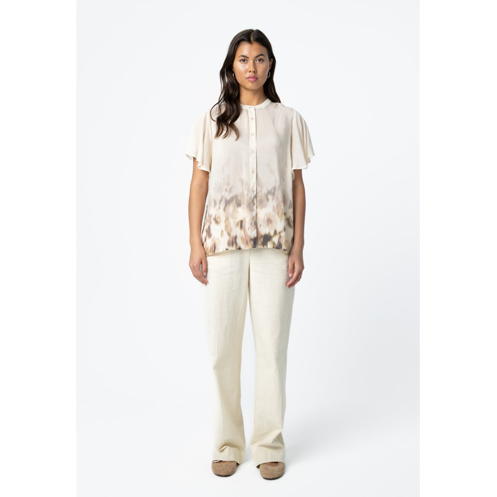 Ruffle top in floral border print