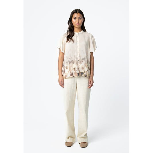 Ruffle top in floral border print