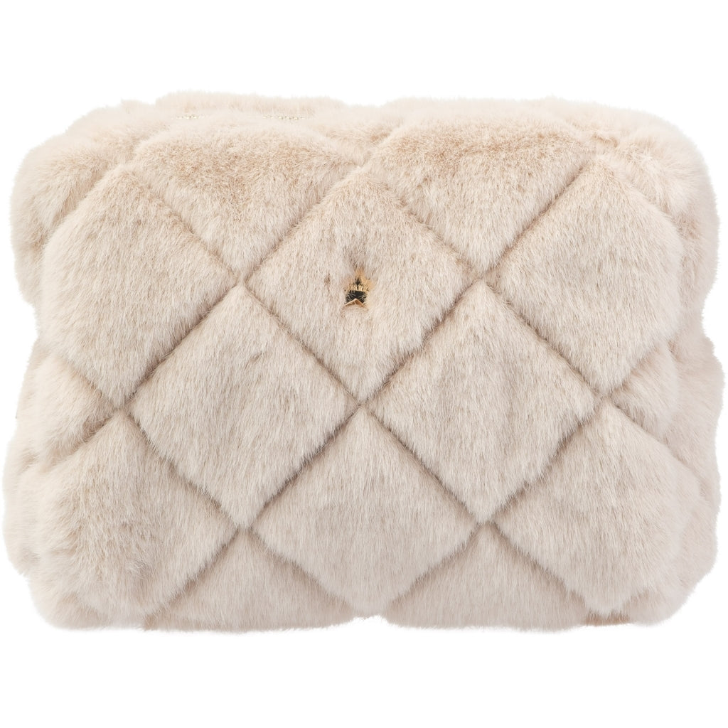 Faux Fur Quilted Make-UP Pouch Small - Sand