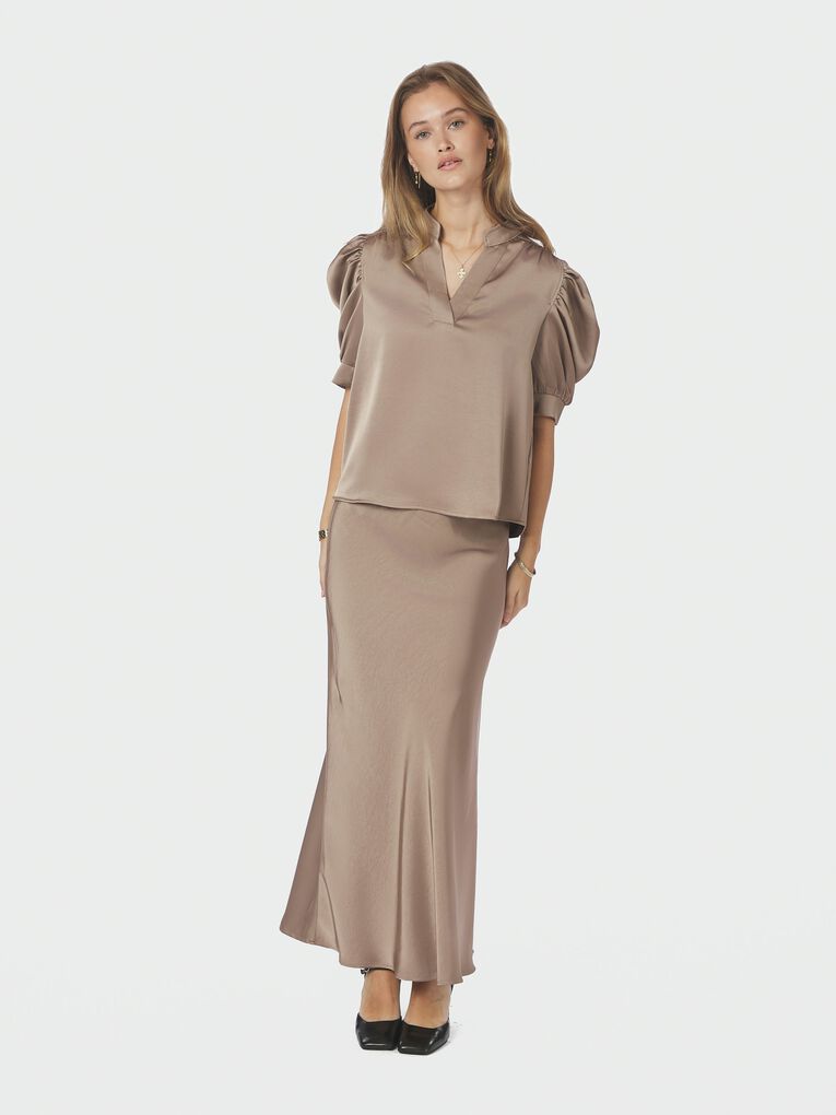Roella Heavy Sateen Blouse- Taupe