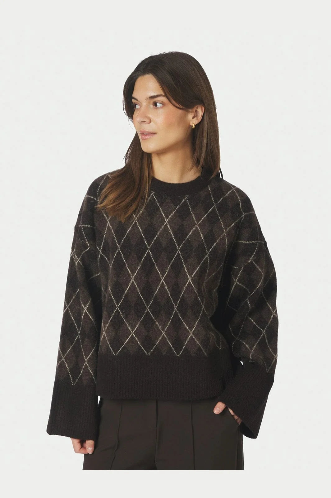 Kick check knit blouse