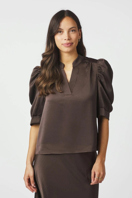 Roella Heavy Sateen Blouse- Mørkebrun