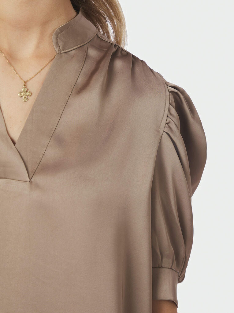 Roella Heavy Sateen Blouse- Taupe