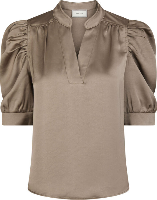 Roella Heavy Sateen Blouse- Taupe