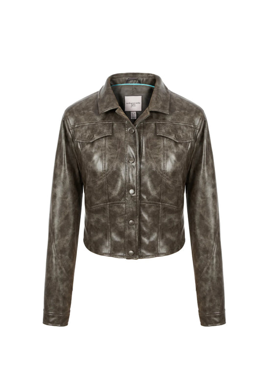 Faux Leather Cropped Western Jacket in Fossil