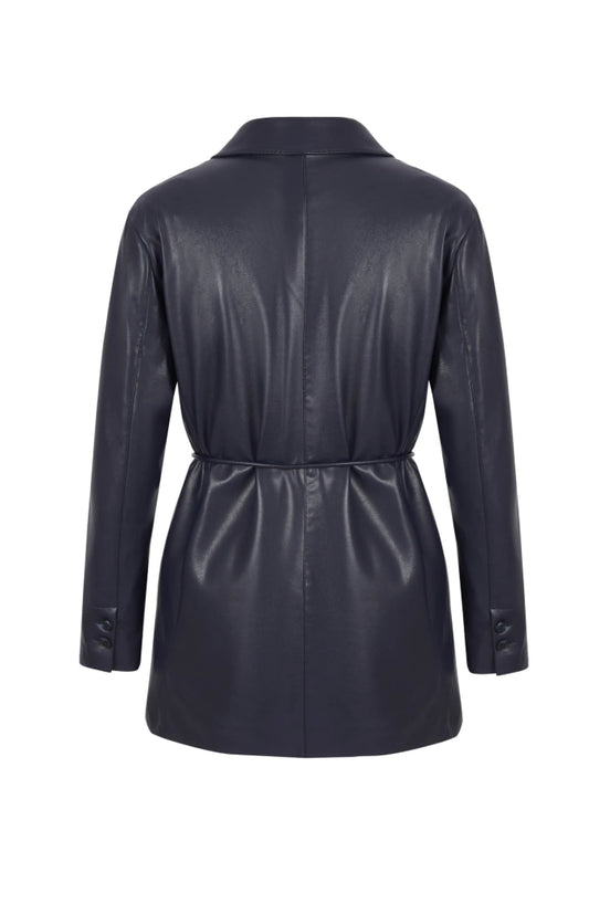 Faux Leather Blazer in Navy