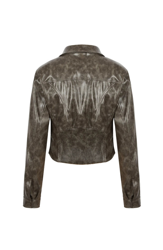 Faux Leather Cropped Western Jacket in Fossil