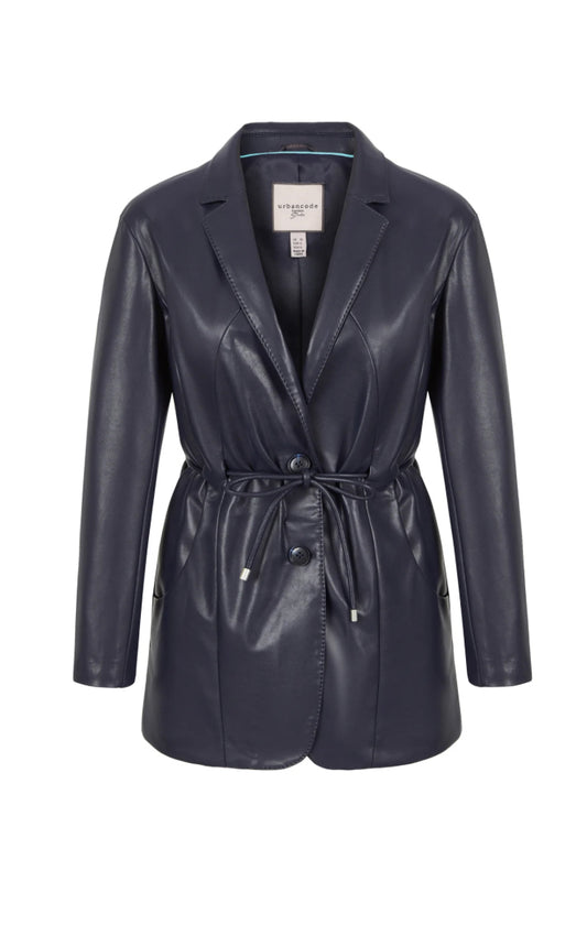 Faux Leather Blazer in Navy