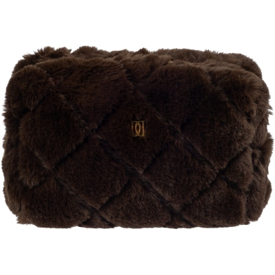 Faux Fur Quilted Make-UP Pouch Small - Brun