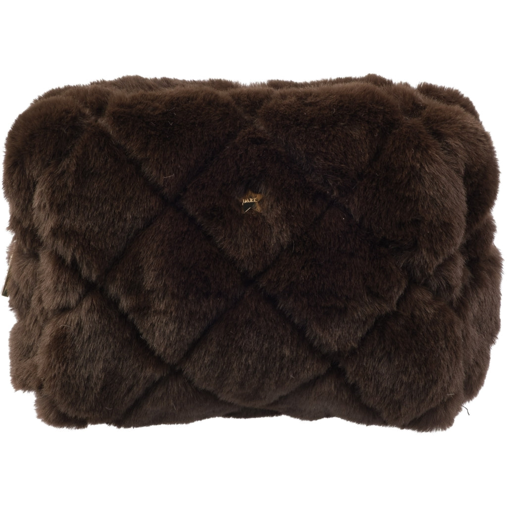 Faux Fur Quilted Make-UP Pouch Small - Brun