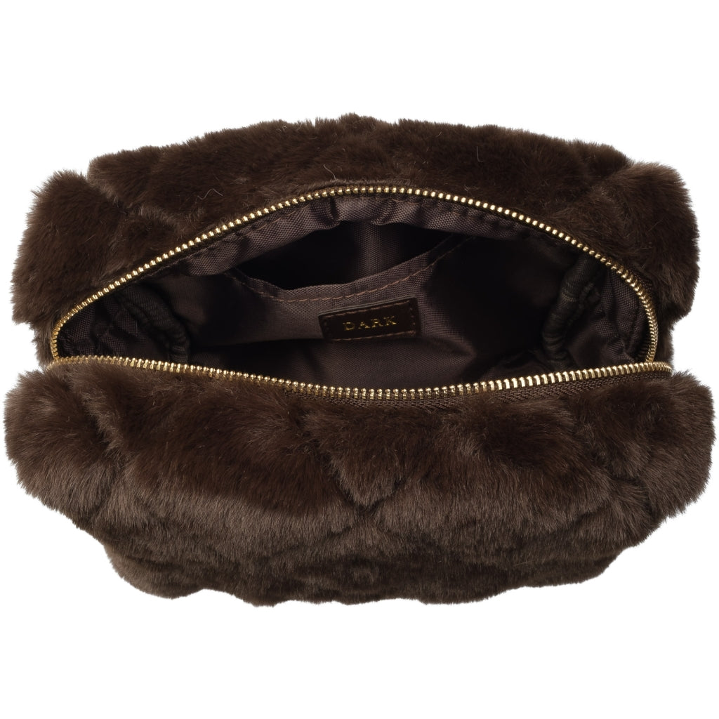 Faux Fur Quilted Make-UP Pouch Small - Brun