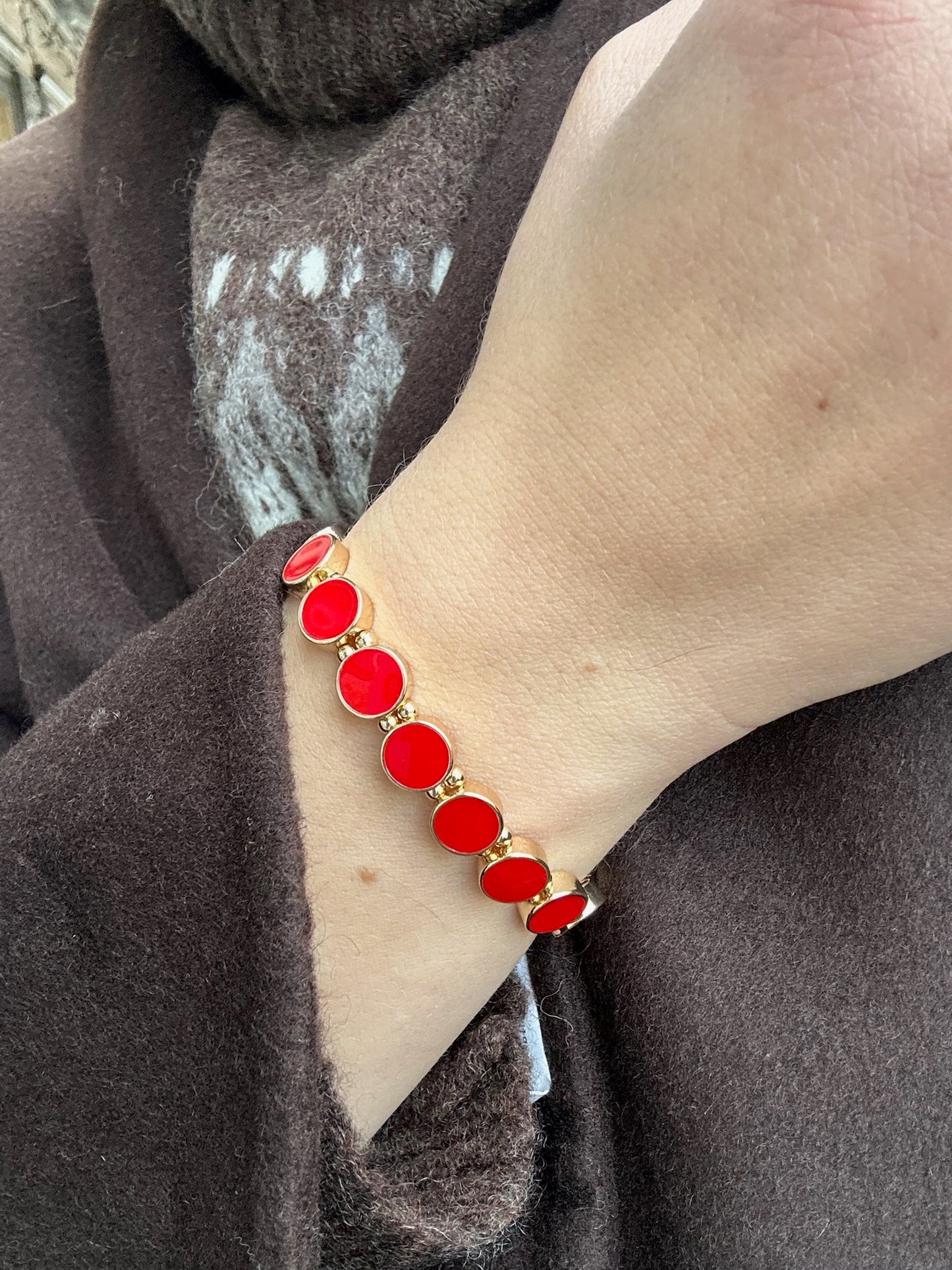 Ava Petite Elastic Bracelet- Gold/Red
