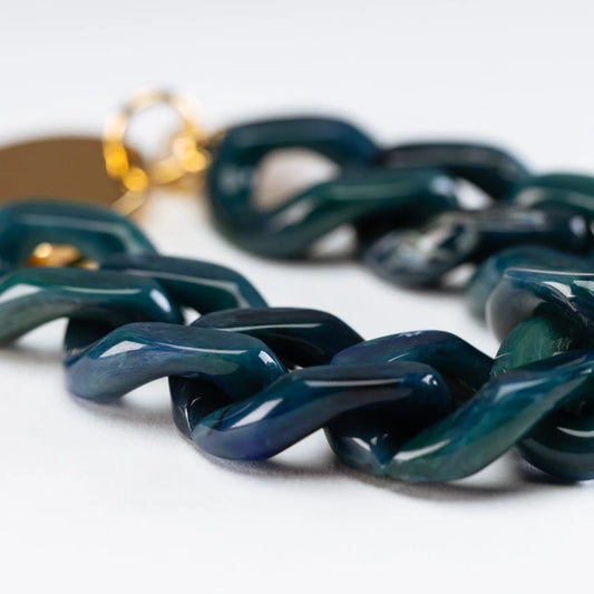 Flat Chain Bracelet-Teal Marble