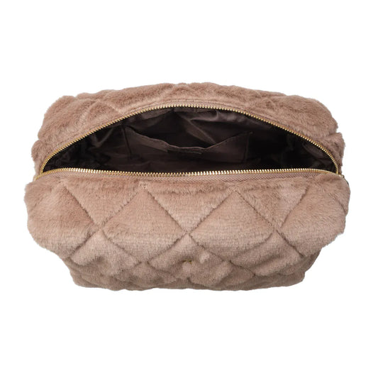 Faux Fur Quilted make-up pouch large