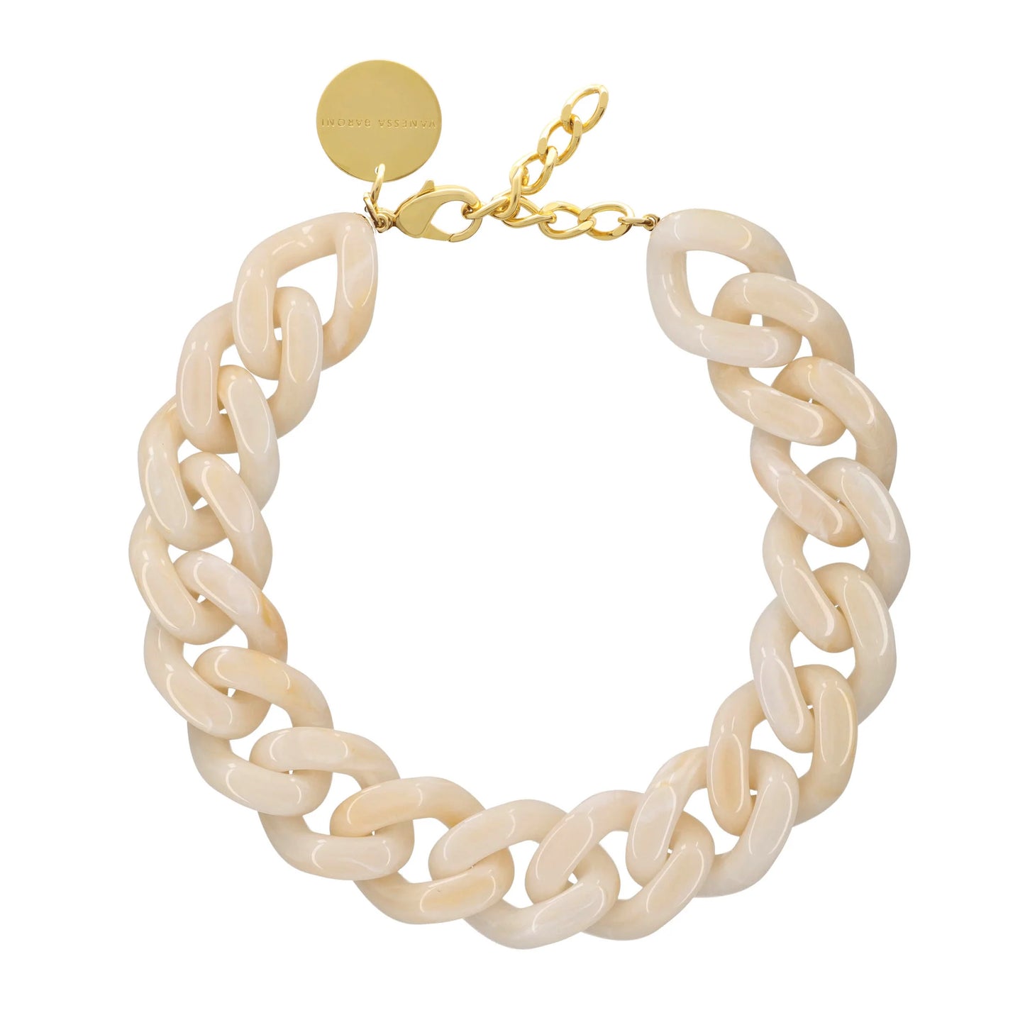 Flat Chain Necklace-Pearl Marble
