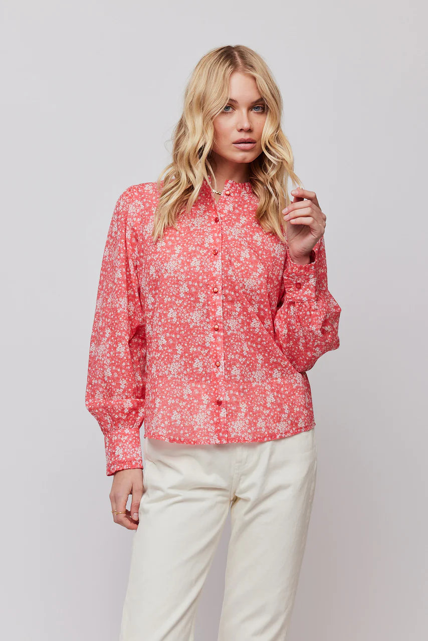 Greenpoint Ruffle Shirt-Teaberry Flow