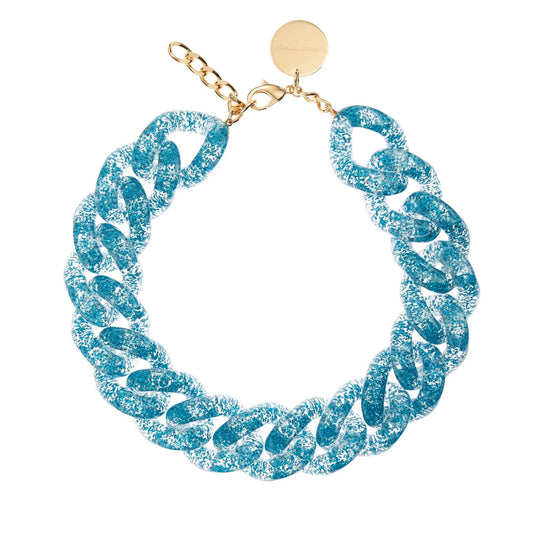 Big Falt Chain Necklace-Blue Glitter